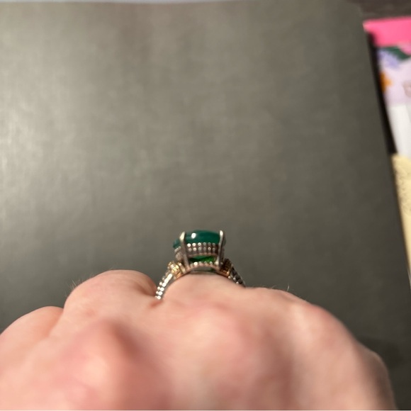 925 and 14k gold green Chrysoprase Ring sz 7 5.05g - Picture 4 of 4